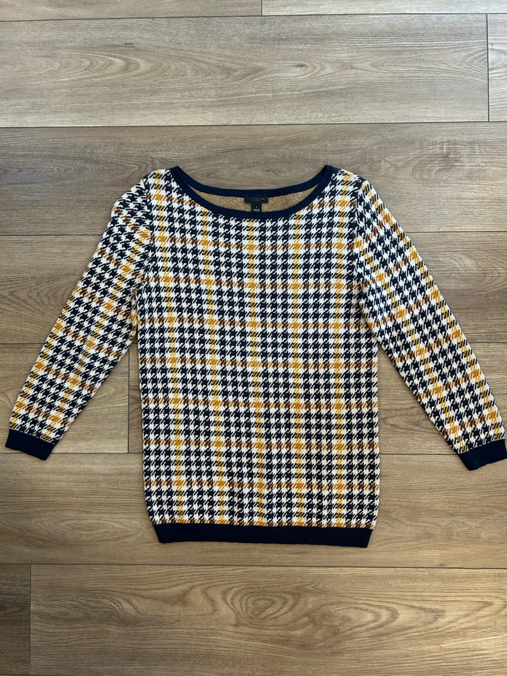 Ann Taylor Factory Houndstooth Plaid Cotton Sweater Size Small